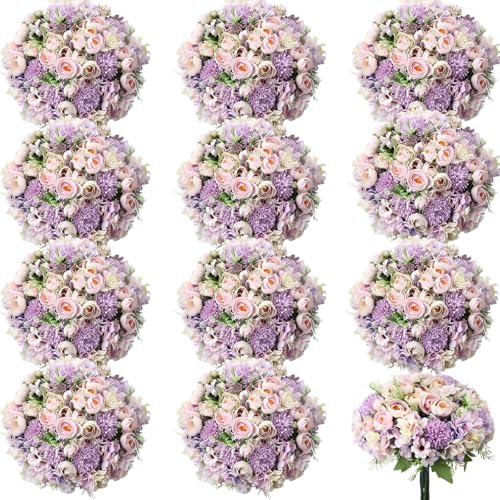Tigeen Peonies Artificial Flowers Faux Roses Silk Flowers Hydrangea Artificial Bouquet for Wedding Table Centerpiece Floral Vase Home Office Bridal Decor(Purple,24 Bundles) - color: Purple