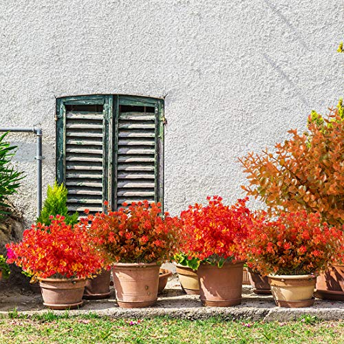 Happylife 6 Bundles Artificial Flowers, Fake Artificial Greenery UV Resistant No Fade Faux Plastic Plants for Wedding Bridle Bouquet Indoor Outdoor Home Garden Kitchen Office Table Vase (Red) - color: Fall