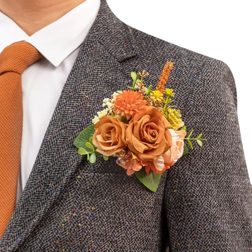 TINGE TIME Luxury Groom Boutonniere for Wedding, 1 PCS Pocket Boutonniere for Men Wedding, Prom, Homecoming, Anniversary, Graduation, Christmas Dinner (Terracotta) - color: Terracotta