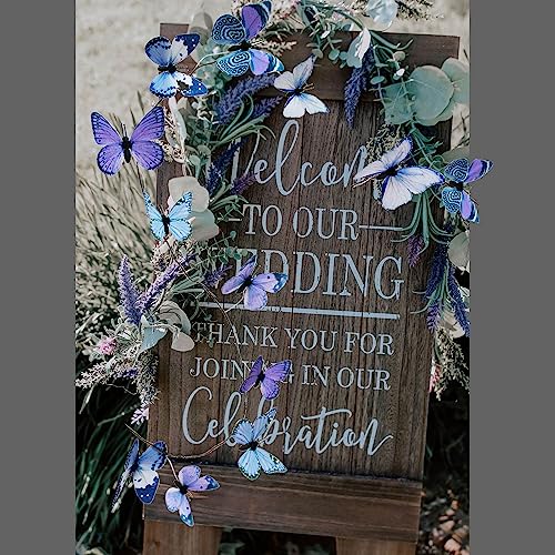 Artificial Butterfly Garland, Fake Butterfly Decorative Vines, DIY 3D Unique Butterfly Hanging Decor for Home Wall Easter Spring Flowers Party Wedding Arch Shopping (Dark Blue) - color: Dark Blue