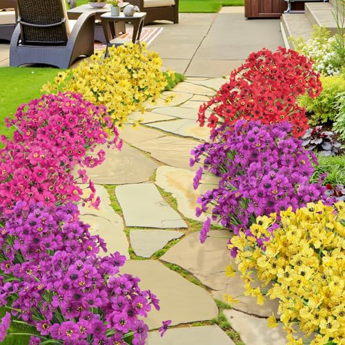 Ouddy Decor 24 Bundles Artificial Flowers for Outdoors Fake Silk Flowers UV Resistant Faux Plastic Plants for Indoor Outdoor Vase Box Garden Porch Window Box Home Spring Summer Decor, Multicolor - color: Multi Color, size: 24 Bundles
