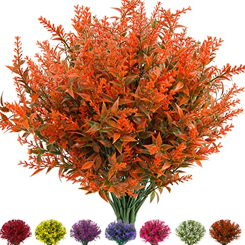 Outdoor Artificial Lavender Fake Flowers - 20 Bundles UV Resistant Outdoor Faux Plastic Flowers Plants Greenery Shrub for Indoor Outside Decoration(Orange Red) - color: Orange Red, size: 20 Bundles