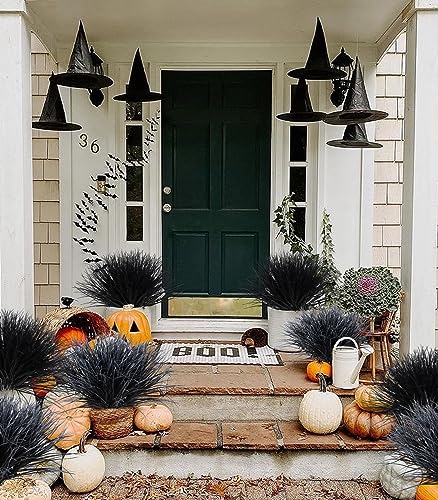 RECUTMS Fake Black Plants,Artificial Grass Fake Plants Outdoor Plants UV Resistant Greenery Stems Fake Grass Halloween Plants for Window Garden Patio Pathway Front Porch Halloween Décor 12Pcs(Black) - color: Black Grass