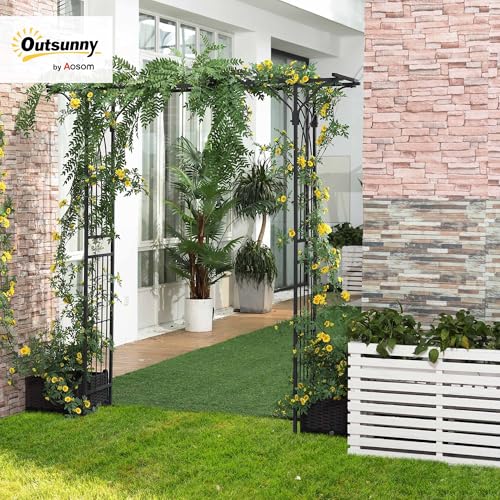 Outsunny 82'' Decorative Metal Garden Trellis Arch with Durable Steel Tubing & Elegant Scrollwork, Perfect for Weddings