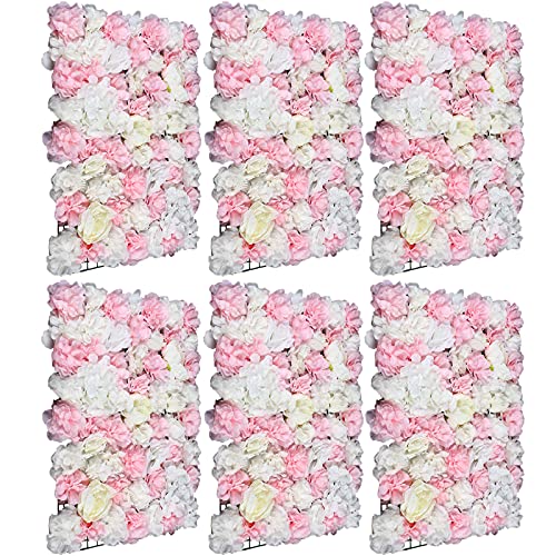 12 Pcs Artificial Flower Wall Panels Silk Dahlia Rose 3D Faux Flower Backdrop Panels Background Decorative for Wedding Celebrations Festive Party Home, 23.62 * 15.74in (Pink-7) - color: Pink-7