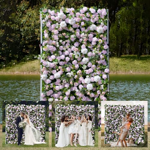 Artificial Flower Wall Panels, 3D Silk Floral Wall Backdrop, Rose Wall for Wedding, Baby Show, Party and Home Decor, Quick Assembly/Storage, Both Eco ＆ Pet Friendly, 4ft*8ft - color: Pinkchico, size: 4ft*8ft