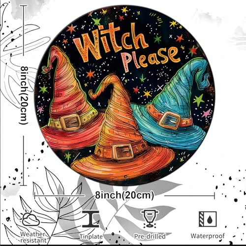 Vintage Witch Round Metal Sign Witch Please Halloween Sign Farmhouse Rustic Wreath Wall Decoration for Indoor Outdoor Home Porch Window Decor 8 Inch - color: Thanksgiving 15, size: 8 inches