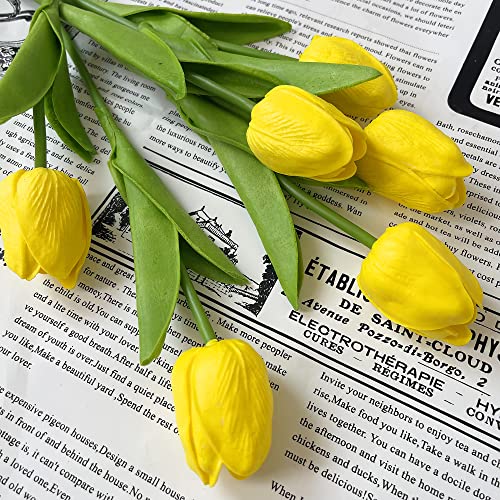 UKELER Artificial Yellow Tulip Flowers 24 Pcs Artificial Flowers Bulk Real Touch PU Tulip Flowers for Floral Wreath Arrangement Wedding Bouquet Home Decoration - color: Yellow