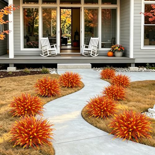 20Pcs Fake Plants Artificial Flowers Monkey Grass for Outdoors，UV Resistant Realistic Fall Artificial Flowers for Outdoors，No Fade Shrubs Outside Decor for Courtyard Porch Patio Garden - color: Yellow, size: 20Pcs