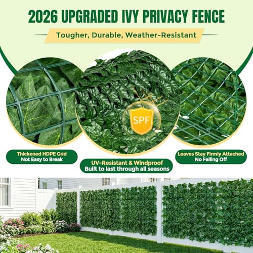 KASZOO Artificial Ivy Privacy Fence Screen - 120''(L) x 40''(W) Faux Greenery Wall Panels for Outdoor Privacy, Balcony, Patio, Backdrop, Fence Decor,Realistic Green Leaves for Wall or Garden Use - size: 120 in x 40 in - Printed Maple Leaf