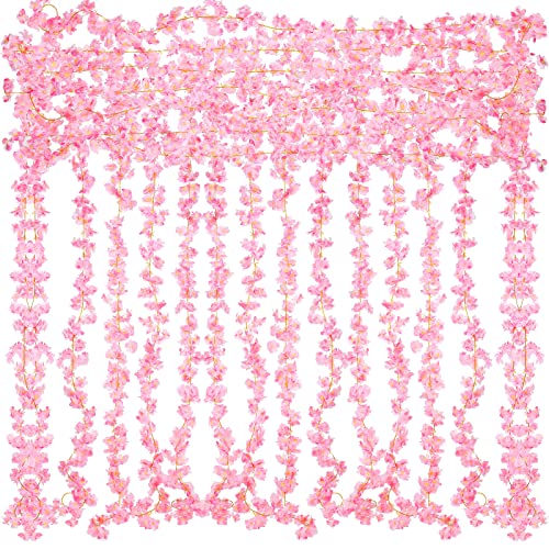 Nuenen 16 Pack 94.4ft Artificial Cherry Blossom Vines Cherry Blossom Flower Garland Hanging Silk Cute Room Decor for Japanese Kawaii Bedroom Party Wedding Spring Home Decorations (Pink) - color: Pink