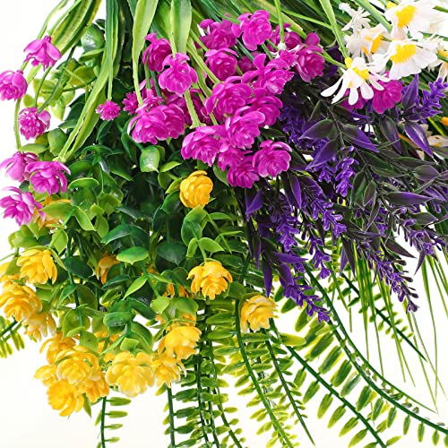 Cindeer 24 Bundles Artificial Flowers Planters Bulk for Outdoors, UV Resistant Artificial Fake Greenery Plastic Faux Flowers Plant Outdoor Indoor Spring Summer for Decors Wedding(Lively Color) - color: Lively Color