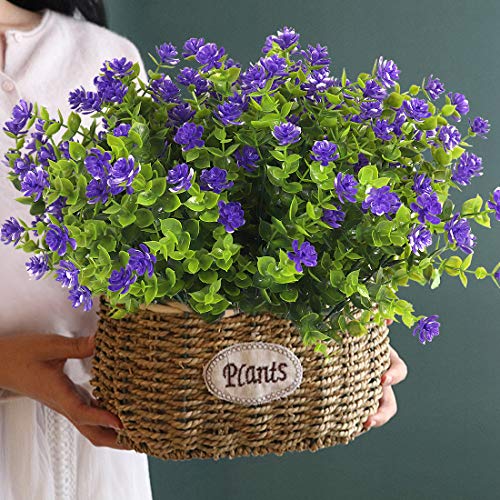 RECUTMS Artificial Flowers Outdoor Plastic 8 Branches Faux Plastic Corn-Flower Greenery Shrubs Plants Indoor Outside Hanging Planter Kitchen Home Wedding Office Garden Decor (Purple) - color: Purple, size: 8 Pcs