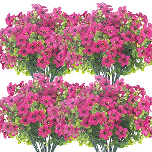 Grunyia 10 Bundles Artificial Flowers Outdoor UV Resistant Fake Flowers No Fade Faux Plants Garden Porch Window Box Decorating (Rose Red) - color: Rose Red