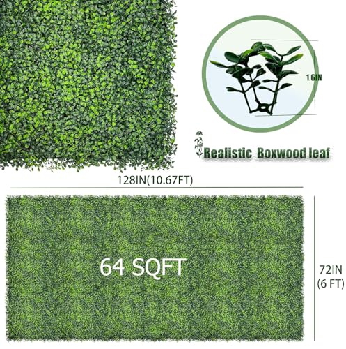Artificial Ivy Privacy Fence Screen,128"x 72" (64 SQFT) UV-Anti Faux Boxwood Roll Grass Wall Panels for Patio Balcony Privacy, Garden, Backyard Greenery Wall Backdrop Decor - size: 72"x128" (64 SQFT)