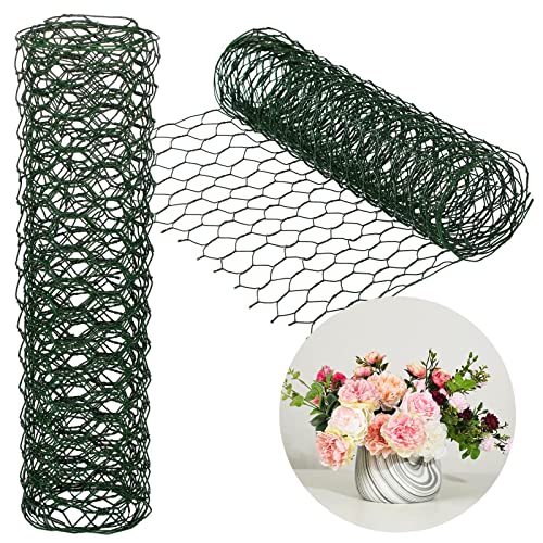 Amylove 2 Pack Chicken Wire for Floral Arrangements 0.6 Inch Chicken Wire Mesh Hexagonal Galvanized PVC Coated Netting Wires Fence Green Mesh for Crafts Poultry Garden(12 x 96 Inch) - size: 12 x 96 Inch