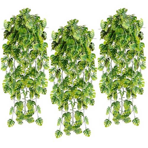 CLONG Artificial Hanging Plants Fake Monstera Hanging Plant UV Resistant Plastic Plants for Outdoor Decoration (6, Green)