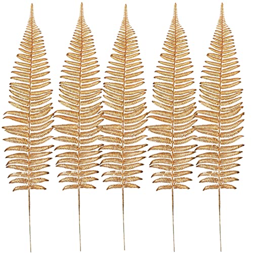 CATTREE Artificial Gold Fern Plants Large Leaves Tall 23" - 5 Pack, Fake Boston Ferns Golden Plant Decoration Plastic Faux Foliage Shrubs Simulated Leaf for Party Wedding Table Centerpiece DIY Décor - color: (Large) Gold Fern Leaves - 5 Pcs