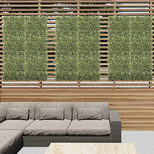 E&K 20" x 20" Artificial Plant Fence Panel Faux Leaves Grass Wall Privacy Screen Panel Decorative for Indoor Outdoor (Pittoso-Yellow, 6 Pcs) - color: Pittoso - Yellow