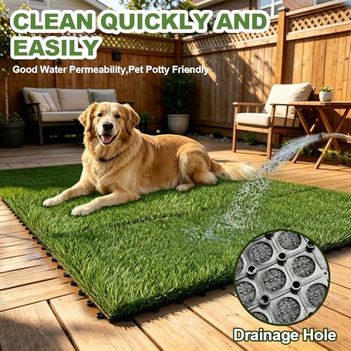 Qingbei Rina Artificial Grass Turf Tiles Interlocking 9 Pack, 12"x12" Outdoor Square Fake Grass Mat for Balcony Patio Deck Flooring, Pets Dog Pee Pad