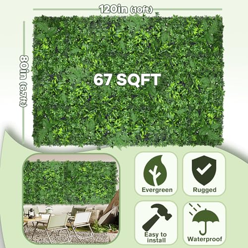 Artificial Green Boxwood Grass Wall Roll: 80"x120"(67 SQFT) UV Protected Ivy Privacy Hedge Fence Screen for Chain Link Fences Panel Indoor,Outdoor Patio Balcony & Garden Decor - color: 3d Style 3, size: 80"x120"