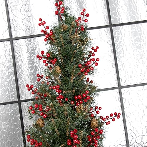 LLZLL 32 Pack Christmas Tree Decorations, Artificial Red Berry Stems 6.5 Inch Christmas Berry Picks with Holly Berries for Xmas Winter Holiday Home DIY Ornaments - color: Red