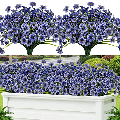 Lnoicy 12 Pcs Artificial Flowers for Outdoor,Plastic Flowers Decoration, UV Resistant Faux Flowers Shrubs, Artificial Plants for Indoor Outside Garden Home Wedding Farmhouse(Blue) - color: Blue, size: 12
