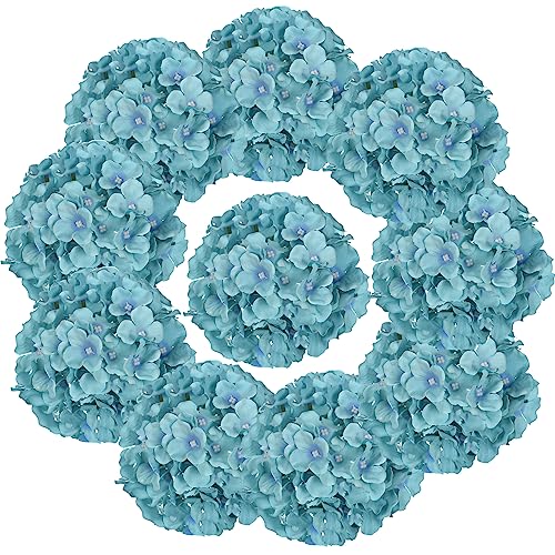10PCS Artificial Hydrangea Flowers, Fake Hydrangea Silk Flowers Heads with Stems for Wedding Home Party Shop Baby Shower Decoration-Lake Blue - color: New-lake Blue