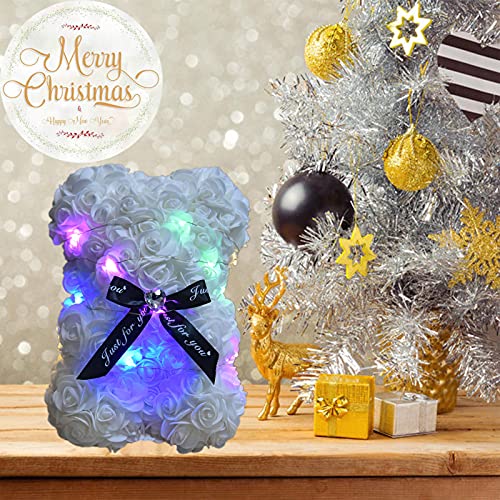 Lgv Flower Rose Bear,Romantic Gift for Valentine's Mother's Day, Christmas, Birthday,Girl Friend Her Mom Female Wife with Artificial Heart-Shaped Diamonds White - color: White