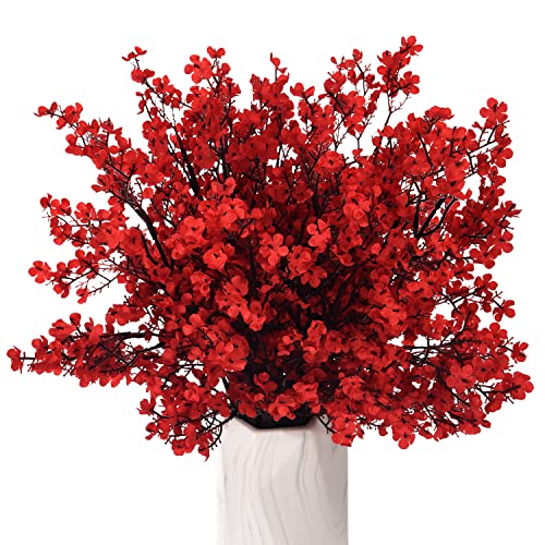 15PCS Artificial Baby Breath Flowers Fake Silk Real Touch DIY Floral Bouquets Decor Wedding Party Decoration Arrangements-Red - color: 15pcs-red