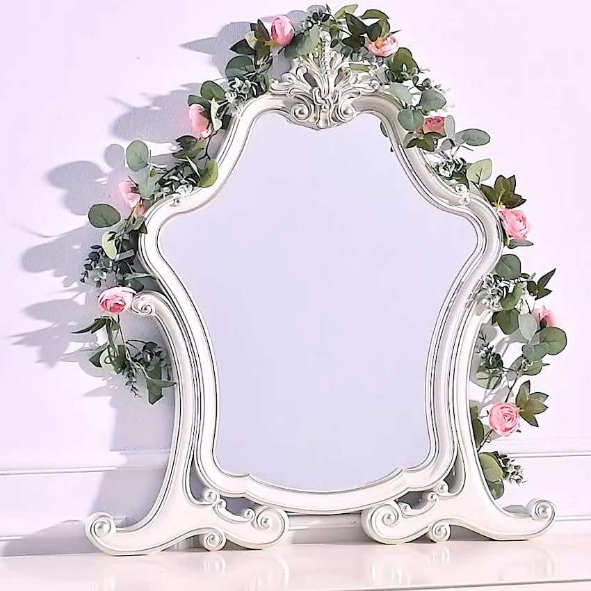 PONKING Flower Garland Artificial Rose Vine Flowers Hanging Fake Roses Vines for Wedding Birthday Party Valentines Christmas Room Wall Arch Decor, 2 Pink Floral Garland Decorations - color: 2" Flower Pink Vines 5.4ft
