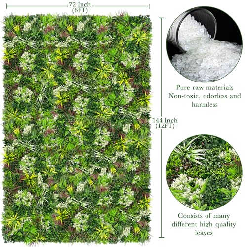 ODTORY Artificial Plant Wall Panels: 6FT×12FT UV-Anti Faux Grass Wall Backdrop Boxwood Ivy Fence Privacy Screen Fake Greenery Leaf Hedge for Outdoor,Indoor,Garden,Backyard and Home Decor - size: 72"x144" 1P