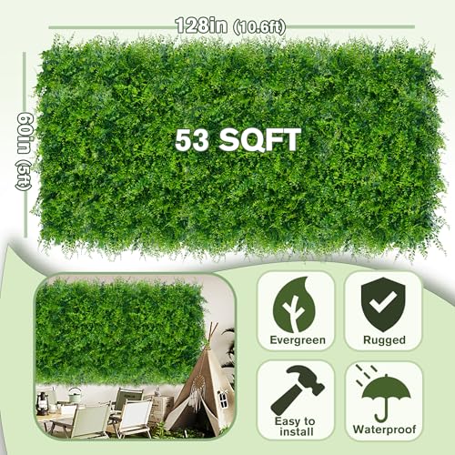 Greenery Faux Grass Wall Backdrop 60"x128" (53.5 SQFT) UV-Anti Artificial Green Boxwood Panel for Patio Balcony Privacy & Ivy Fence Covering Privacy, Garden, Backyard Wall Backdrop Decor - color: 3D Style 1, size: 60"x128"