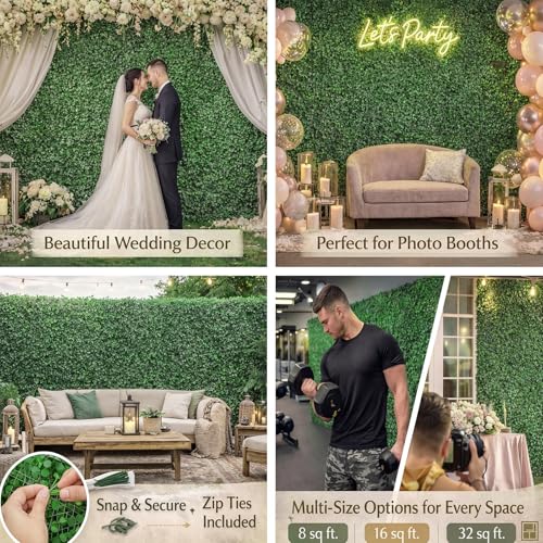 Crowye 48 Pcs 10 x 10 Inch Grass Wall Panel, Artificial Boxwood Wall Panels, Privacy Screen Greenery Backdrop UV Protected Topiary Hedge Plant for Outdoor Indoor Garden Fence Backyard Decor - size: 10 x 10 Inch