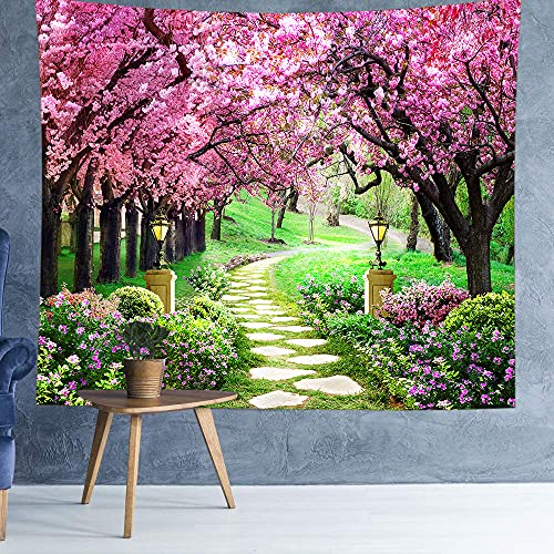 MEETSIOY Spring Park Tapestry 60x51 Inches Forest Path Tapestry Cherry Blossom Tree Full of Pink Flowers Tapestry for Living Room Bedroom Home Decor GTLSMT93 - color: no window pattern, size: 60"L x 51"W