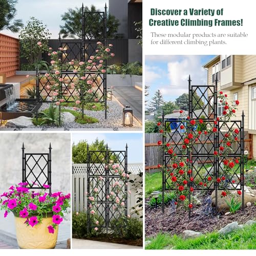 WellSign Garden Trellis for Climbing Plants Outdoor 5.25 FT, Iron Pipe Metal Support Wall Tall Plant Trellis Lattice Fence Plant Support with Garden Twist Tie for Ivy Vines Rose - color: Black