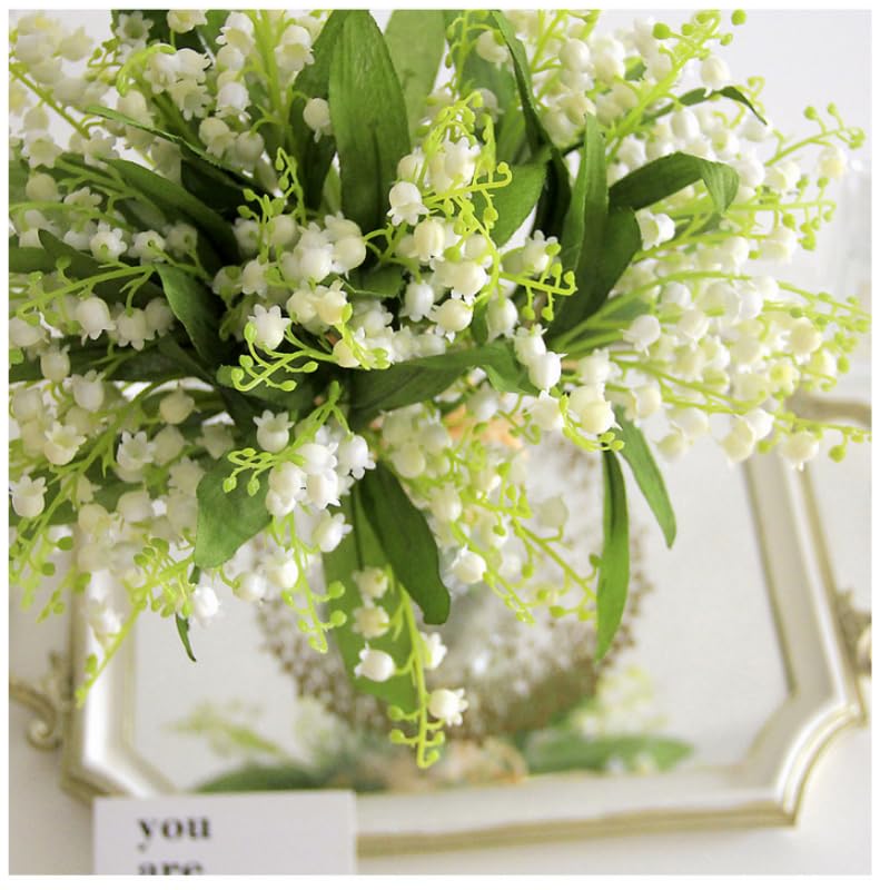 12 Pieces 4 Forks Lily of The Valley Artificial Flowers Bouquet,Plastic Flowers for Outdoors,Fake Flowers with Stem,Home Wedding Party Garden Wreath Table Center Pieces Decor