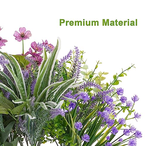 PARTY JOY 19 Bunches Fake Plants Outdoor, Fake Bushes UV Resistant Artificial Lavender Flowers Greenery Shrubs Faux Greenery for Outdoor Garden Patio Front Porch Yard Decor - color: Lavender Garden