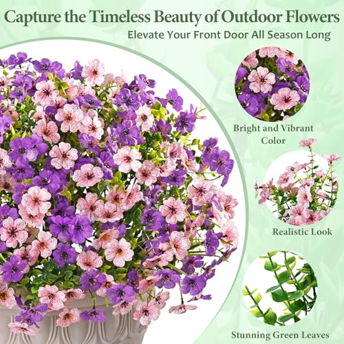 Yastouay 12 Bundles Artificial Flowers for Outdoors, UV Resistant Artificial Outdoor Flowers No Fade Fake Outdoor Flowers Plants for Garden Porch Window Box Farmhouse Pot Planters Decor (Fuchsia+Pink) - color: Fuchsia+pink, size: 12 Bundles