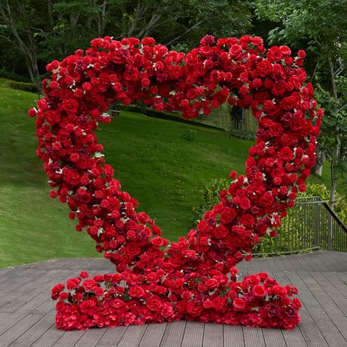5D Rose Heart-Shaped Arch Flower Backdrop Artificial Luxury‌ Flower Arch for Marriage Proposal Wedding Party Outdoor Decor (Red with Stand) - color: Red with Stand