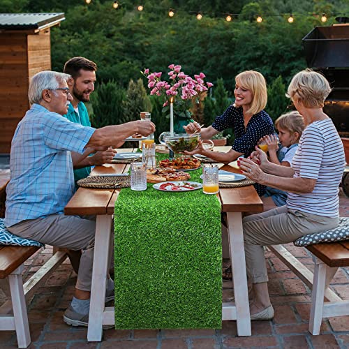 TURSTIN Artificial Grass Table Runners 14 x 48 Inch Green Grass Tabletop Synthetic Grass Carpet Rug Table Decorations for Spring Summer, Wedding, Birthday Party Decor - size: 14 x 48 Inches