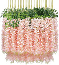 U'Artlines 24 Pack(Total 43.2 Feet) Artificial Fake Wisteria Vine Rattan Hanging Garland Silk Flowers String Home Party Wedding Decor (24, Light Pink) - color: Light Pink