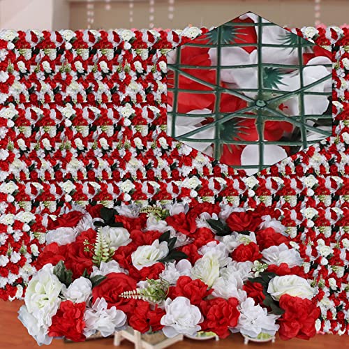 Flower Wall Panel Floral Backdrop,12 Pack Champagne Flower Wall Decor,Silk Rose Wall, Artificial Flowers Backdrop Faux Flowers Panel for Wedding - color: 12 Pcs Red