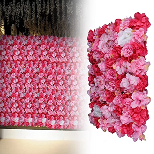 12 Pcs Artificial Flower Wall Panels Silk Dahlia Rose 3D Faux Flower Backdrop Panels Background Decorative for Wedding Celebrations Festive Party Home, 23.62 * 15.74in (Pink-6) - color: Pink-6