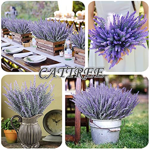 CATTREE Artificial Lavender for Decoration, Fake Flowers Flocked Plants Plastic Faux Flower Bundles Outdoor Indoor Wedding Bouquet Kitchen Table Centerpieces Arrangements DIY Decor - Purple 5 Pack - color: Lavender-purple-5 Pcs