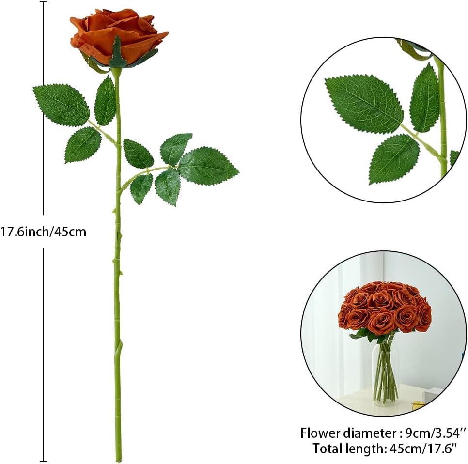 100 Pcs Burnt Orange Roses Artificial Flowers in Bulk, Long Stem Artificial Flower Bouquet, Silk Fake Rose for Wedding Party Table Centerpieces Decor Valentines Gifts - color: Burntorange