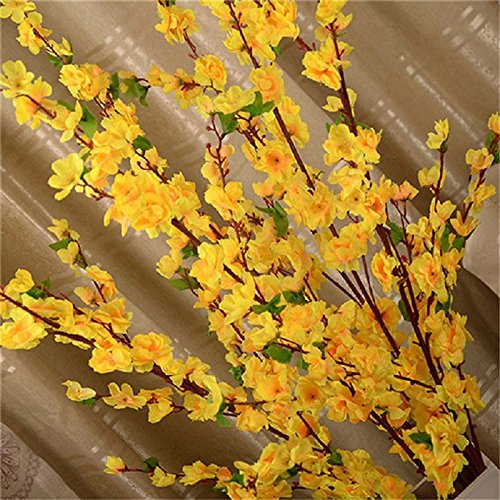 10PCS Artificial Cherry Blossom Branches Silk Spring Peach Blossom Fake Flowers Arrangements for Home Wedding Decoration (Yellow) - color: Yellow