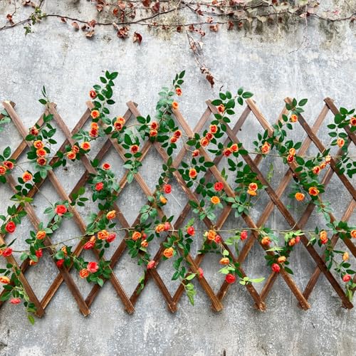 6FT Bendable Yellow Orange Rose Flower Garland, Artificial Silk Wild Roses Vine Leaves Hanging Flowers for Wall Fireplace Fence Trellis Wedding Home Spring Summer Decor(2PC) - color: Yellow-orange, size: 2