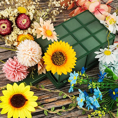 Hahood 2 Pieces Floral Foam Cage with Floral Foam Flower Arrangement Rectangle Flower Foams Cage Holder with Handle for Fresh Flowers, Home Party Decoration, 11.8 x 4.9 x 3.1 Inches