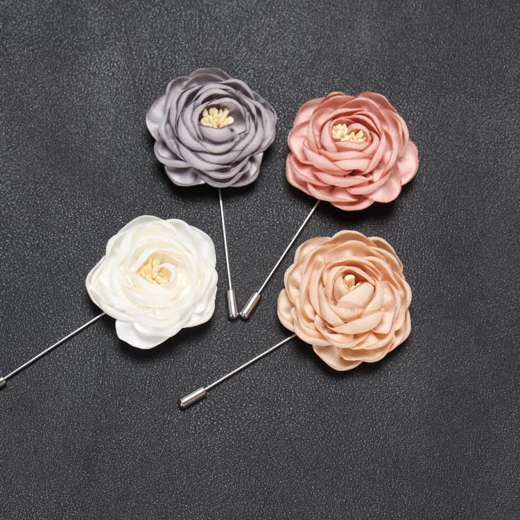 Flairs New York Gentleman's Essentials Premium Handmade Flower Lapel Pin Boutonniere - color: Champagne Gold [Large Peony]